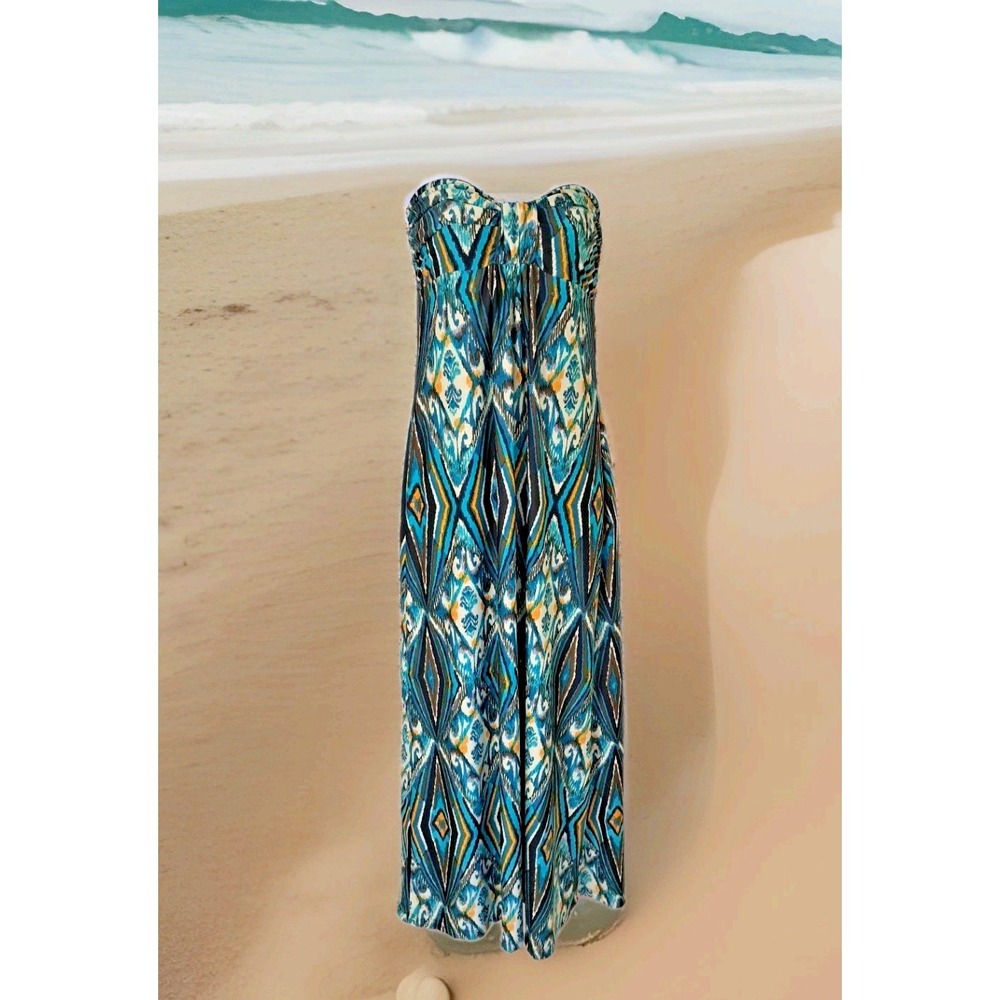 Hypnotic Maxi Dress XL Aztec Tribal‎ Strapless Vacation Resort Wear Made In USA